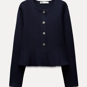 Zara Navy Knit Peplum Top